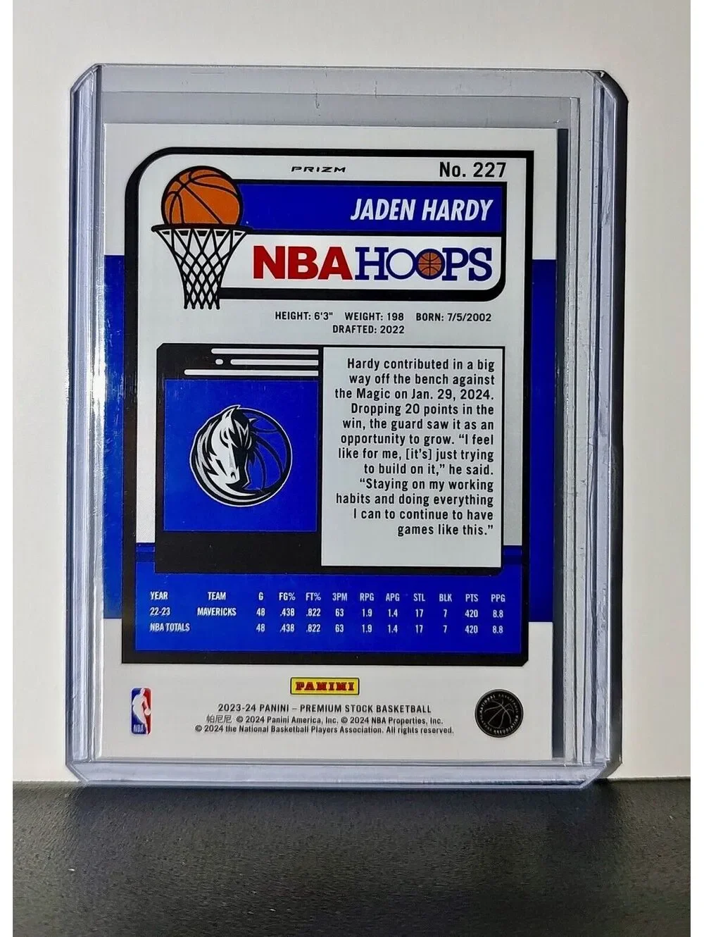 Jaden Hardy 2023-24 Panini Premium NBA Hoops #227 Disco Prizm Card Mavericks